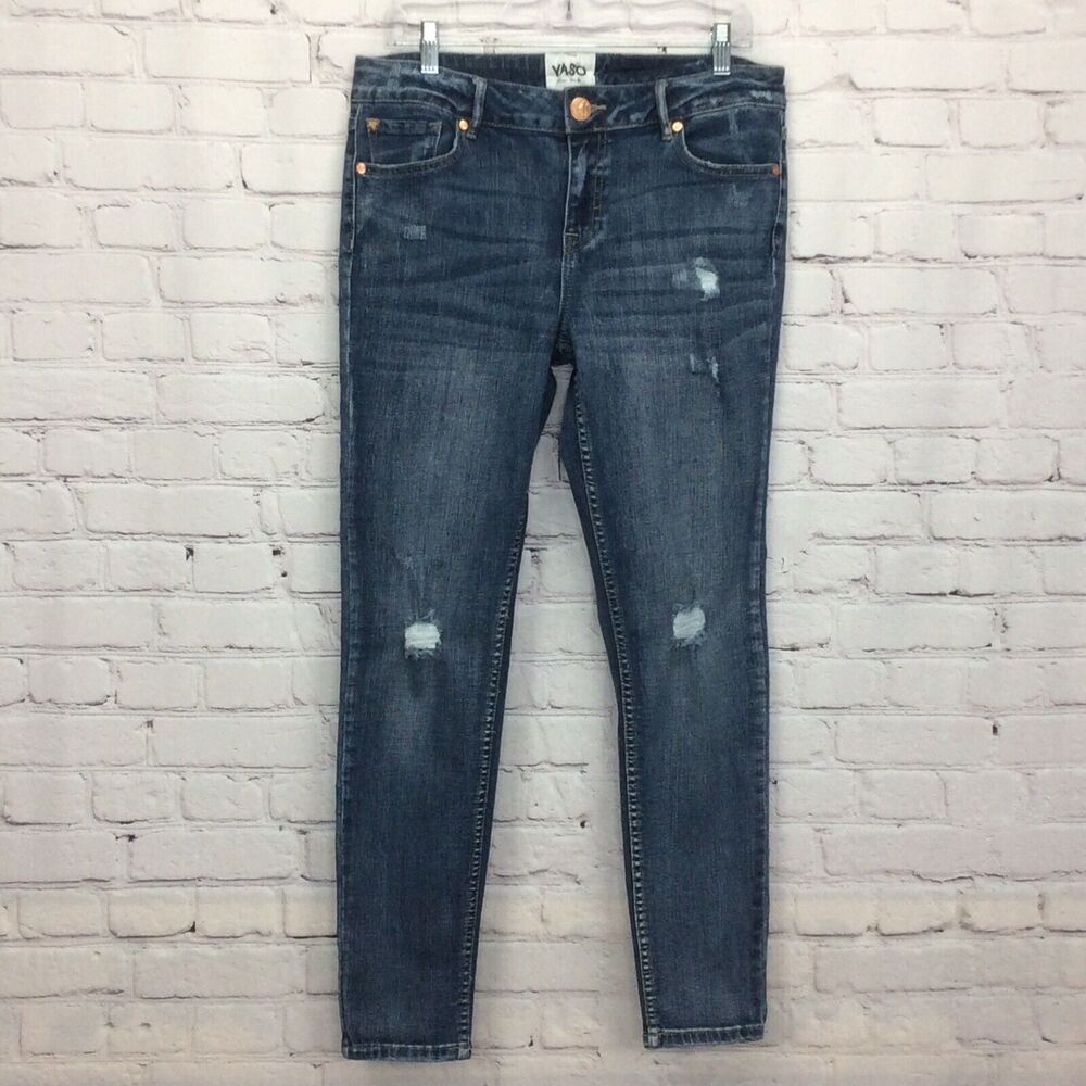 YASO New York Blue Jeans Women’s Size 13 Skinny Distressed Destroyed Whiskering